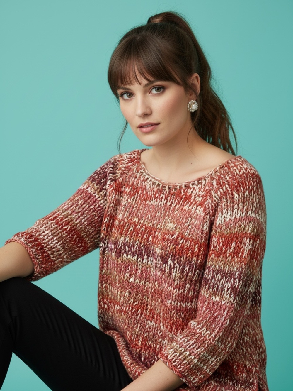Zara Knit Heavy Woven Red Off White Sweater Top Size S